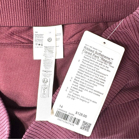 Lululemon Ribbed Softstreme Flared Pant Casual Athletic Pants Garnet 10 14 NWT - Picture 9 of 9